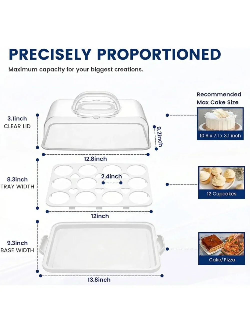 2-in-1 Cake Carrier with Lid & Handle - 12 Cupcake Capacity, Perfect for